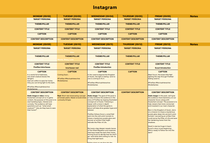 Fireflies content calendar